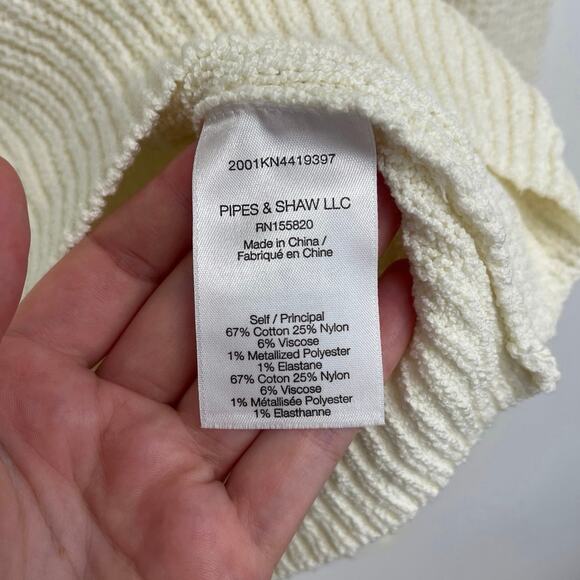 Veronica Beard Georgiana Crewneck Open-Stitch Inset Metallic Ivory Sweater Small - Picture 11 of 14